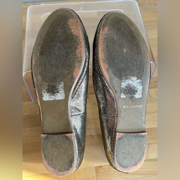 Ava & Aiden Double Bow Strap Sparkle Glitter Metallic Bronze Gold Ballet Flat - Picture 7 of 11